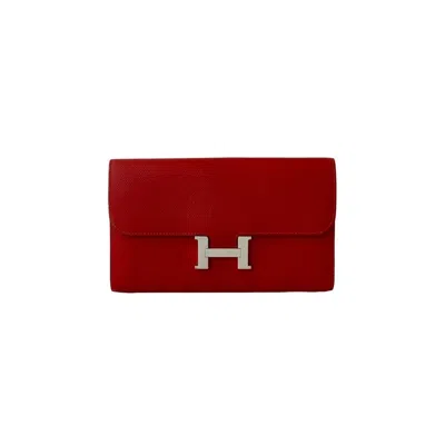 Pre-owned Hermes Red Color Epsom Leather Long Wallet (bi-fold) ()
