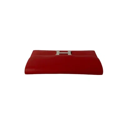 Pre-owned Hermes Red Color Epsom Leather Long Wallet (bi-fold) ()