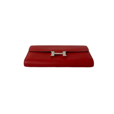 Pre-owned Hermes Red Color Epsom Leather Long Wallet (bi-fold) ()