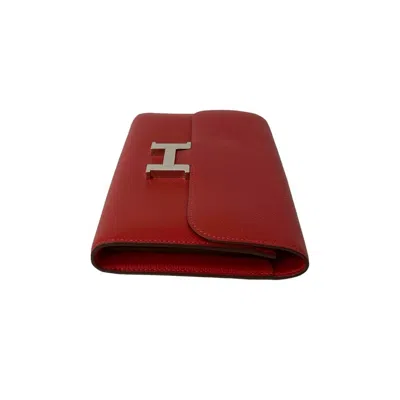 Pre-owned Hermes Red Color Epsom Leather Long Wallet (bi-fold) ()