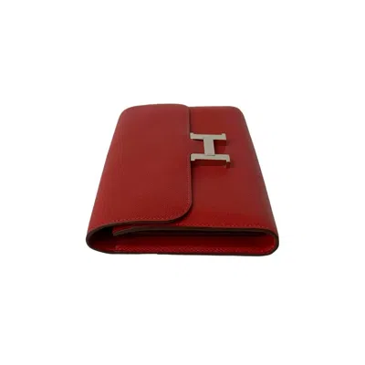 Pre-owned Hermes Red Color Epsom Leather Long Wallet (bi-fold) ()