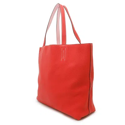 Pre-owned Hermes Red Color Rose Sakura Rouge Casaque Taurillon Clemence Leather Swift Leather Tote Bag (pre-ow
