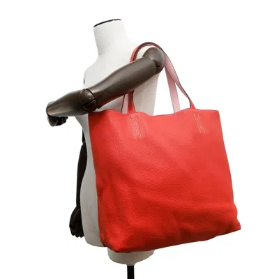 Pre-owned Hermes Red Color Rose Sakura Rouge Casaque Taurillon Clemence Leather Swift Leather Tote Bag (pre-ow