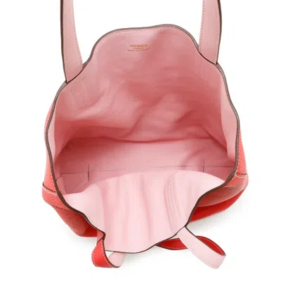 Pre-owned Hermes Red Color Rose Sakura Rouge Casaque Taurillon Clemence Leather Swift Leather Tote Bag (pre-ow