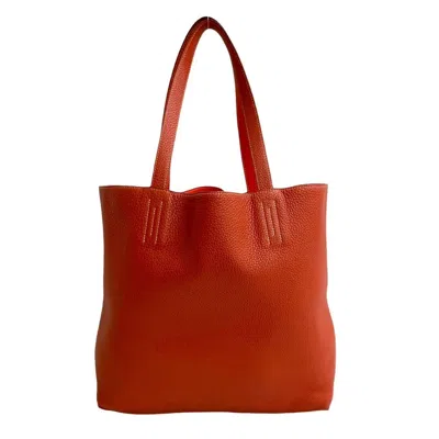 Pre-owned Hermes Red Color Taurillon Clemence Leather Handbag Tote Bag ()