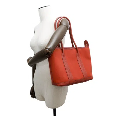 Pre-owned Hermes Red Color Toile Officier Buffalo Leather Tote Bag ()