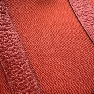 Pre-owned Hermes Red Color Toile Officier Buffalo Leather Tote Bag ()