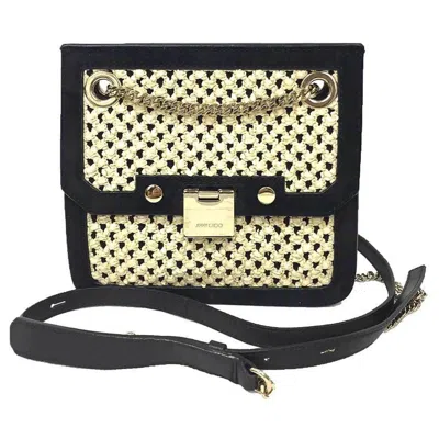 Pre-owned Jimmy Choo Beige Black Leather Straw Shoulder Bag () In Multi