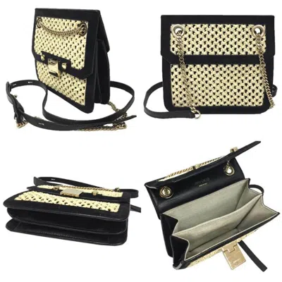 Pre-owned Jimmy Choo Beige Black Leather Straw Shoulder Bag () In Multi