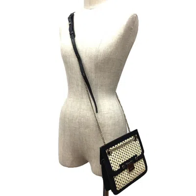 Pre-owned Jimmy Choo Beige Black Leather Straw Shoulder Bag () In Multi