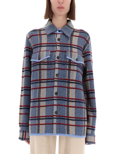 Guest In Residence Heather Blue Plaid Cashmere Work Shirt Jacket In Blue