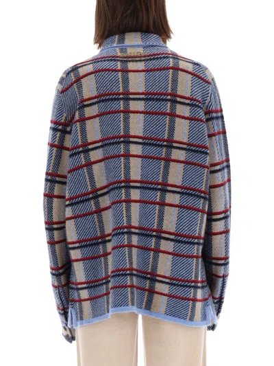 Guest In Residence Heather Blue Plaid Cashmere Work Shirt Jacket In Blue