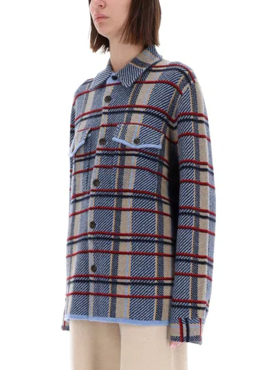 Guest In Residence Heather Blue Plaid Cashmere Work Shirt Jacket In Blue
