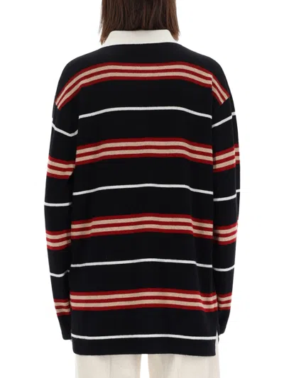 Guest In Residence "striped Rugby" Polo Shirt In Black