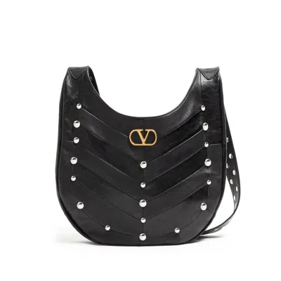 Valentino Garavani Small Hoboho Chevron Quilted Shoulder Bag With Studs In Black
