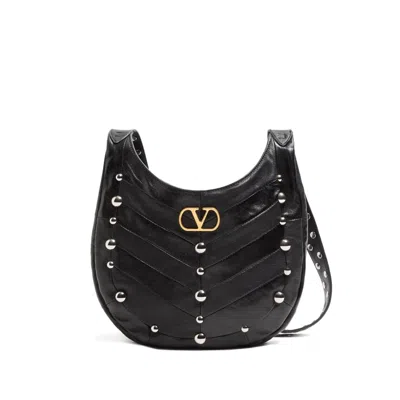 Valentino Garavani Small Hoboho Chevron Quilted Shoulder Bag With Studs In Black