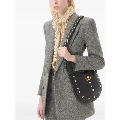 Valentino Garavani Small Hoboho Chevron Quilted Shoulder Bag With Studs In Black