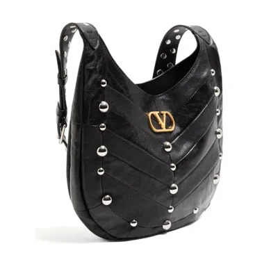 Valentino Garavani Small Hoboho Chevron Quilted Shoulder Bag With Studs In Black