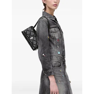 Marc Jacobs The Mini Dual Black Diamond-quilted Crossbody Bag With Top Handle In Leather Woman In Black