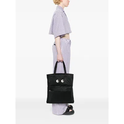Anya Hindmarch Women Black Nylon Eyes Shopping Bag