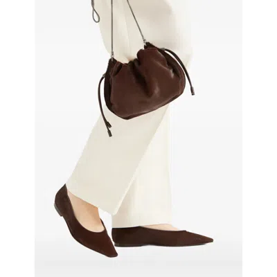 Brunello Cucinelli Mellow Mini Bucket Bag In Calf Hair With Precious Chain In Brown