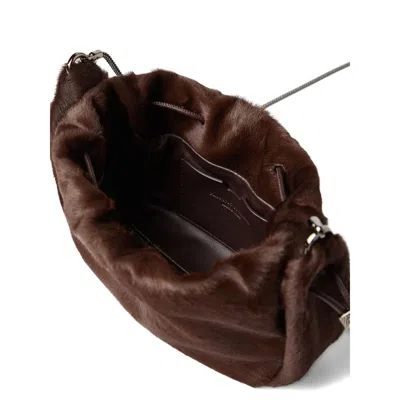 Brunello Cucinelli Mellow Mini Bucket Bag In Calf Hair With Precious Chain In Brown