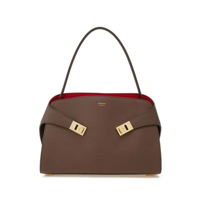 Ferragamo Bolso Shoulder Marron Interior Rojo In Burgundy