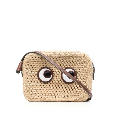 Anya Hindmarch Raffia Crossbody Bag With Iconic Eyes Applique In Brown