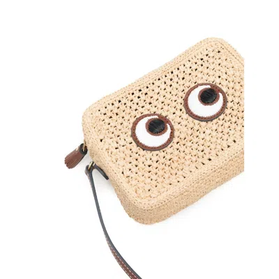 Anya Hindmarch Raffia Crossbody Bag With Iconic Eyes Applique In Brown