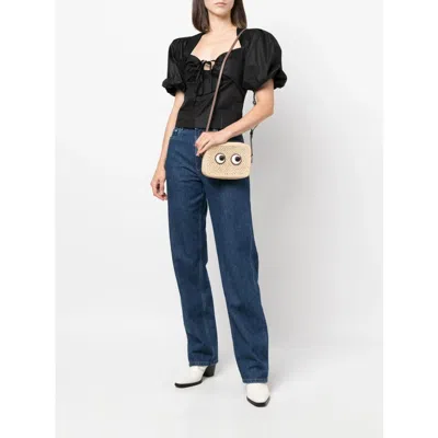 Anya Hindmarch Raffia Crossbody Bag With Iconic Eyes Applique In Brown