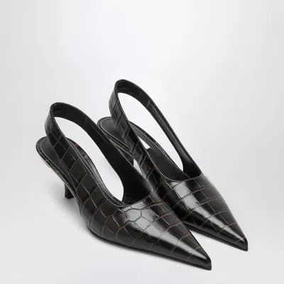 Totême Toteme Classic Croc-embossed Leather Slingback Pump In Brown