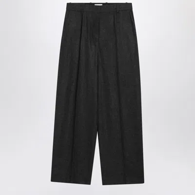 Totême Grey Mélange Wool Blend Trousers In Black