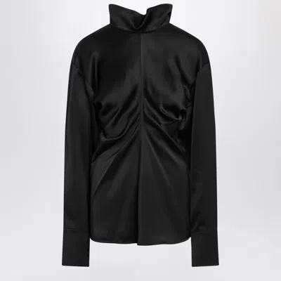 Totême Black Crêpe Satin Turtleneck Blouse In Black
