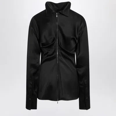 Totême Black Crêpe Satin Turtleneck Blouse In Black