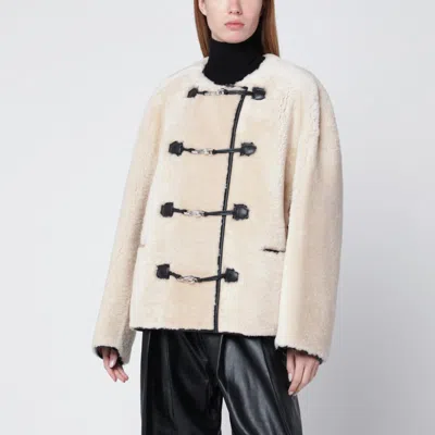 Totême Black Teddy Shearling Jacket In White