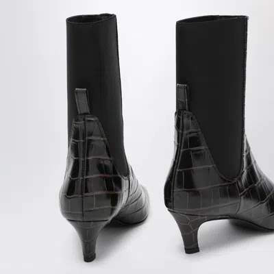 Totême Toteme Women The Mid Heel Boot Leather Boots With Croco Effect In Brown