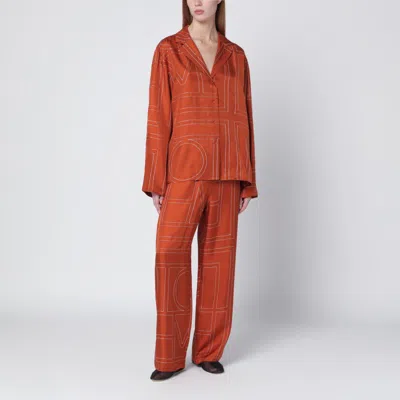 Totême Terracotta Silk Shirt With Monogram In Red