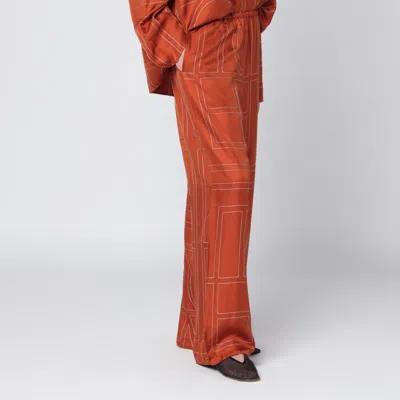 Totême Terracotta Silk Trousers With Monogram In Brown