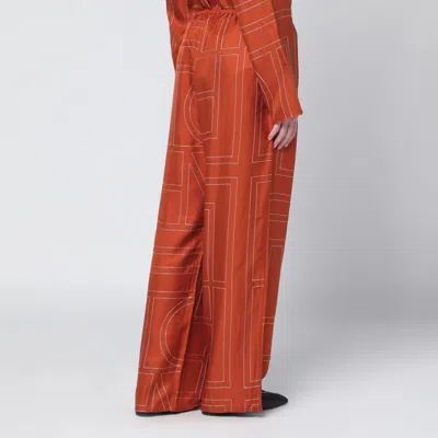 Totême Terracotta Silk Trousers With Monogram In Brown