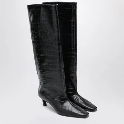 Totême Brown Crocodile-embossed Leather Boots In Black