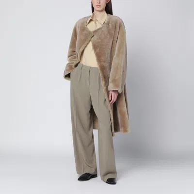 Totême Amber Beige Shearling Coat In Sand