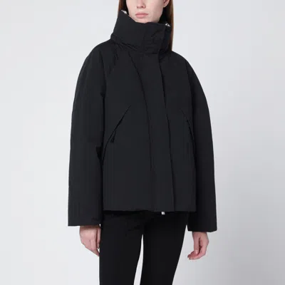 Herno Oversized Metallic Crinkle Jacket With High Collar In Black