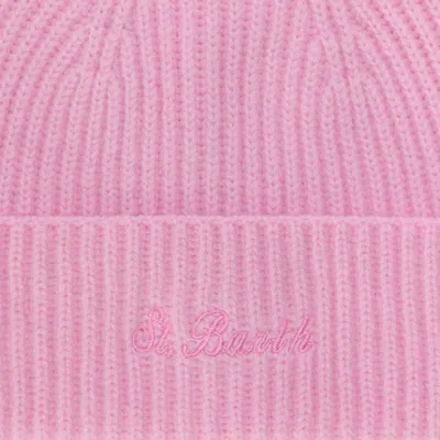 Mc2 Saint Barth Pink Wool Beanie With Embroidered Logo In Pink