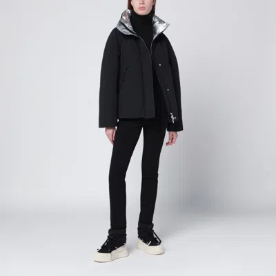 Herno Oversized Metallic Crinkle Jacket With High Collar In Black