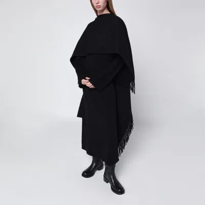 Totême Black Fringed Poncho In Wool Blend In Black