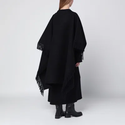 Totême Black Fringed Poncho In Wool Blend In Black