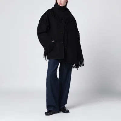Totême Black Jacket With Scarf And Fringes In Black