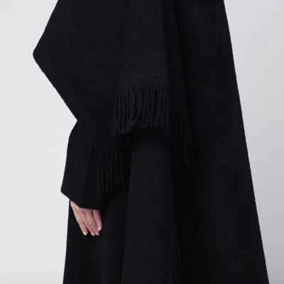 Totême Black Fringed Poncho In Wool Blend In Black