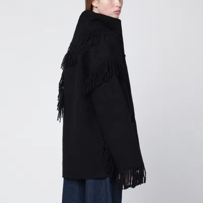 Totême Black Jacket With Scarf And Fringes In Black