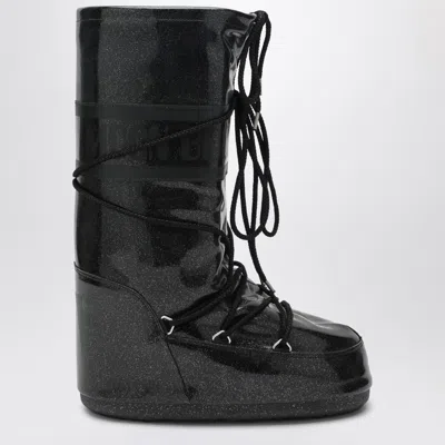 Moon Boot Black Icon Glitter Boots In Black